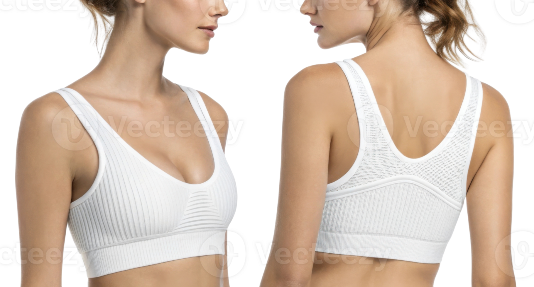 This features white sports bra showcasing sleek design and ribbed texture, ideal for activewear enthusiasts png
