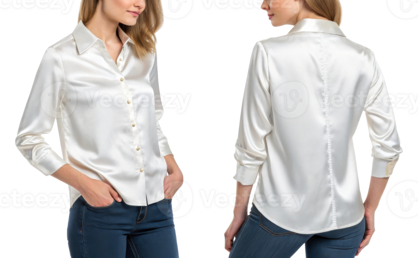 Elegant satin blouse with button closure and long sleeves, perfect for stylish occasions png