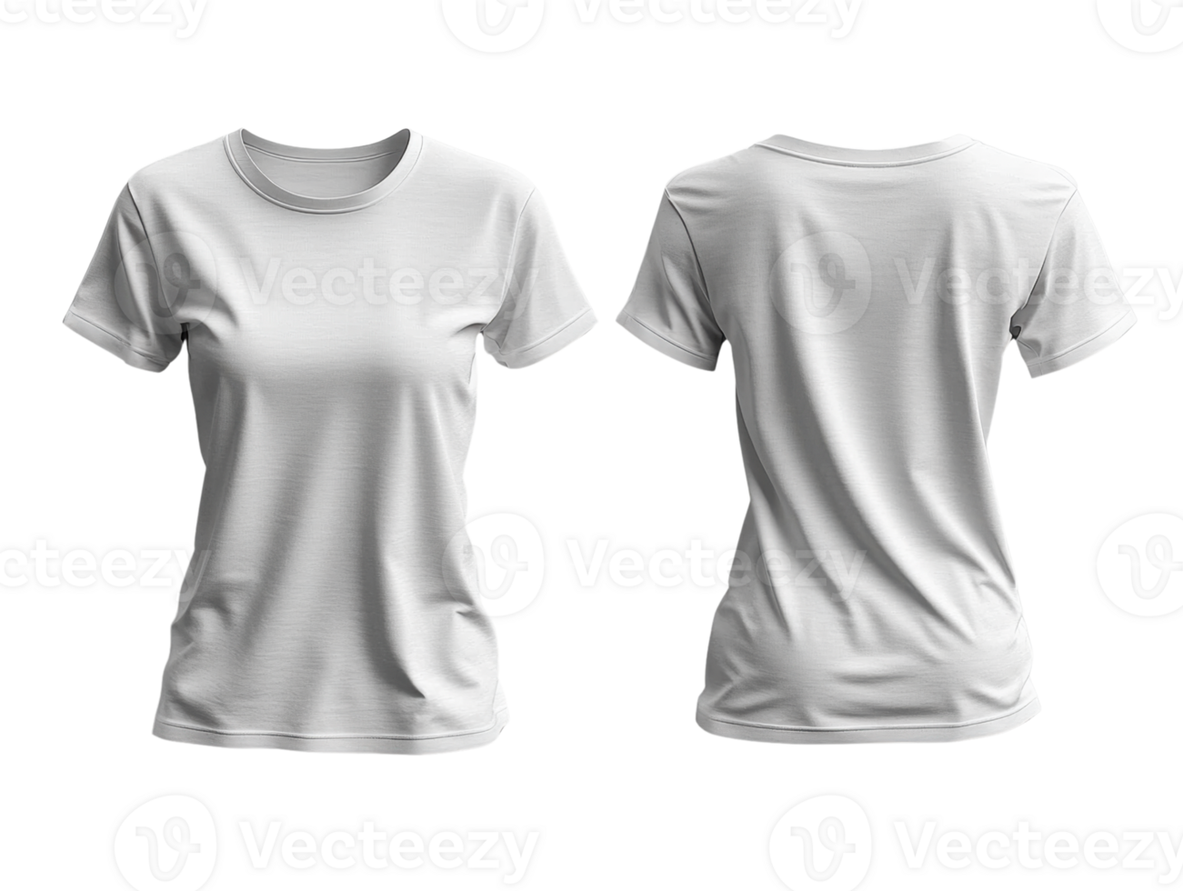 Set of Plain white t shirt mockup, front and back view, suitable for design png