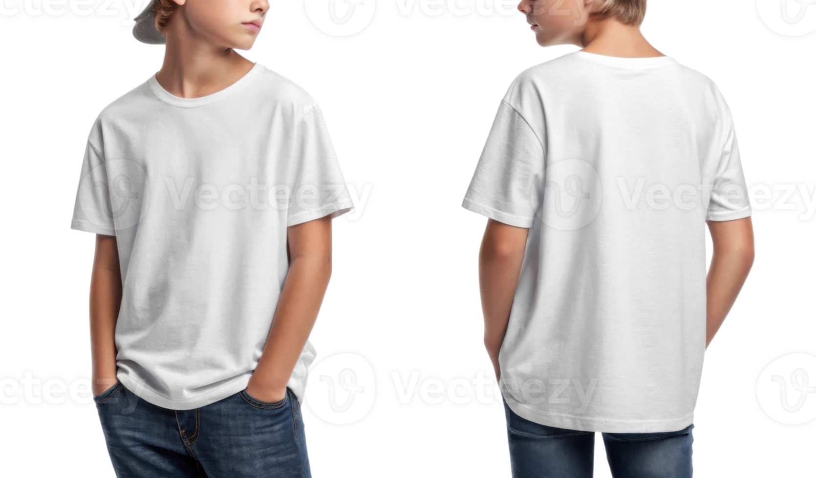 Set of plain white t shirt displayed from front and back, ideal for casual wear png