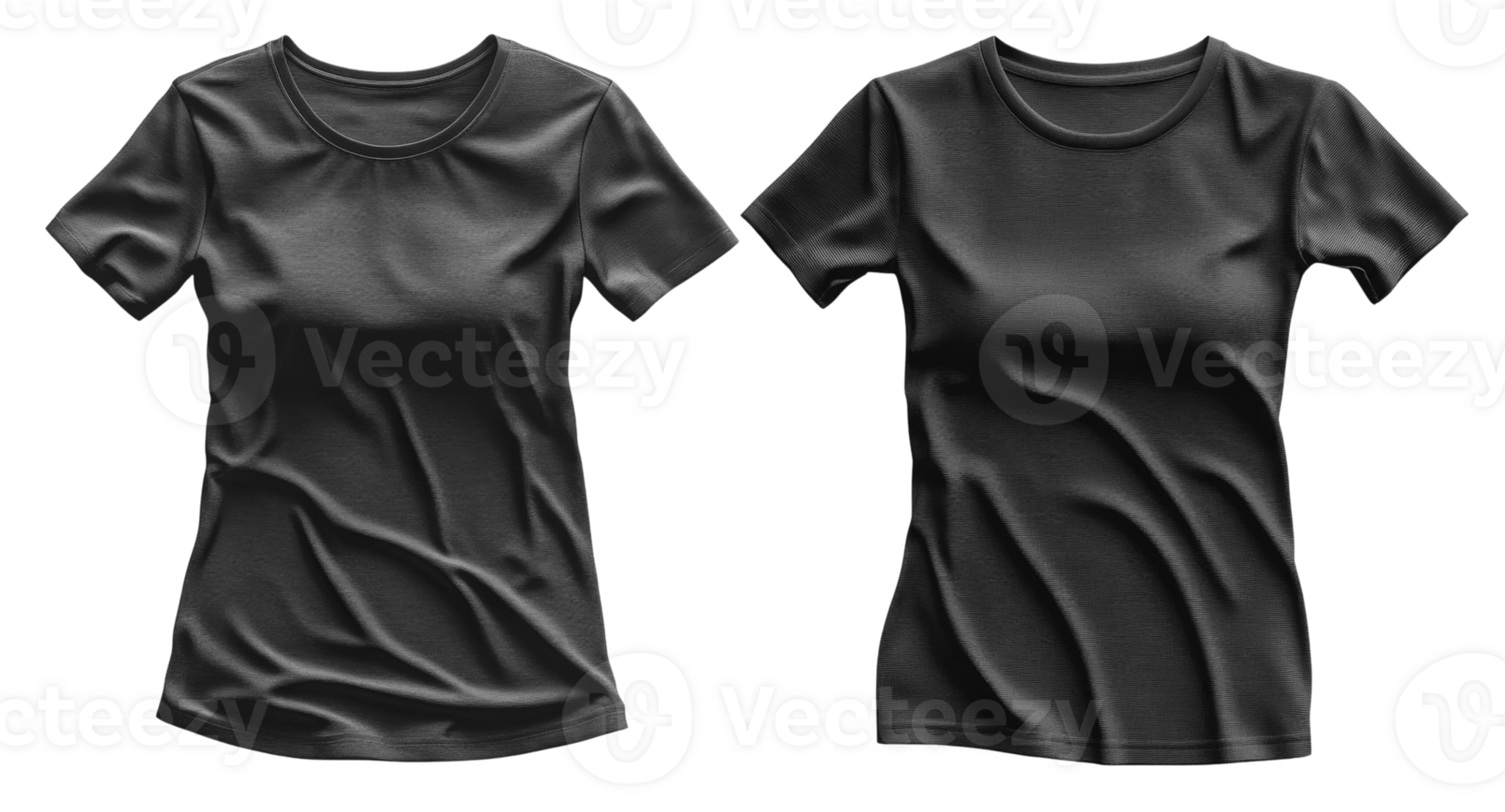 Black t shirts with smooth fabric texture and different styles displayed png