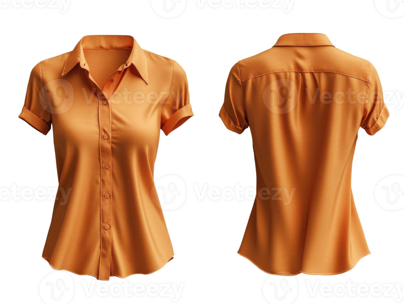 Stylish orange short sleeve shirt with button up design and rolled sleeves. Perfect for casual or semi formal occasions png