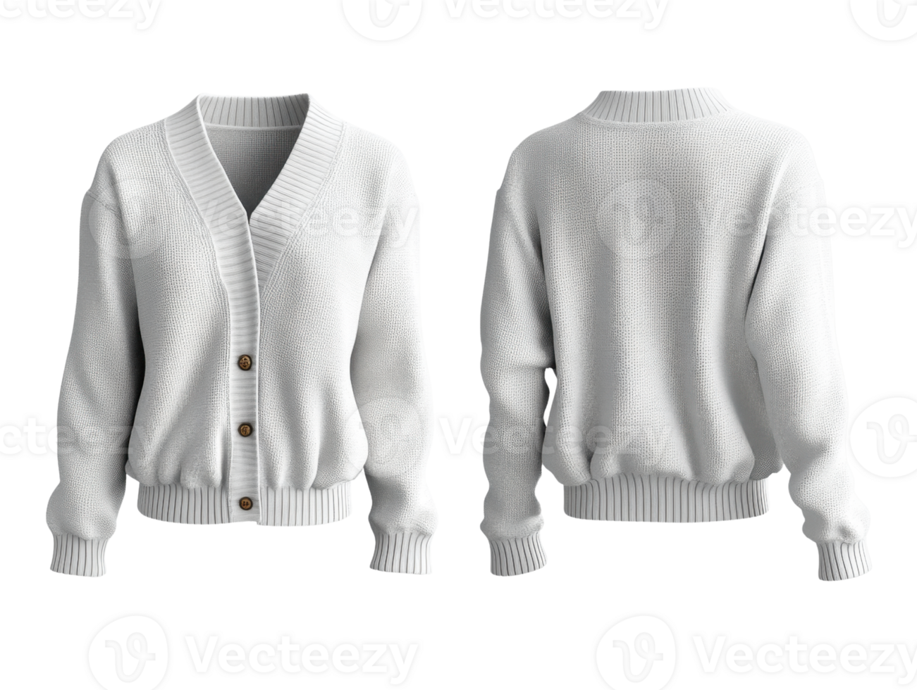 Cozy white cardigan sweater with button closure and ribbed cuffs png