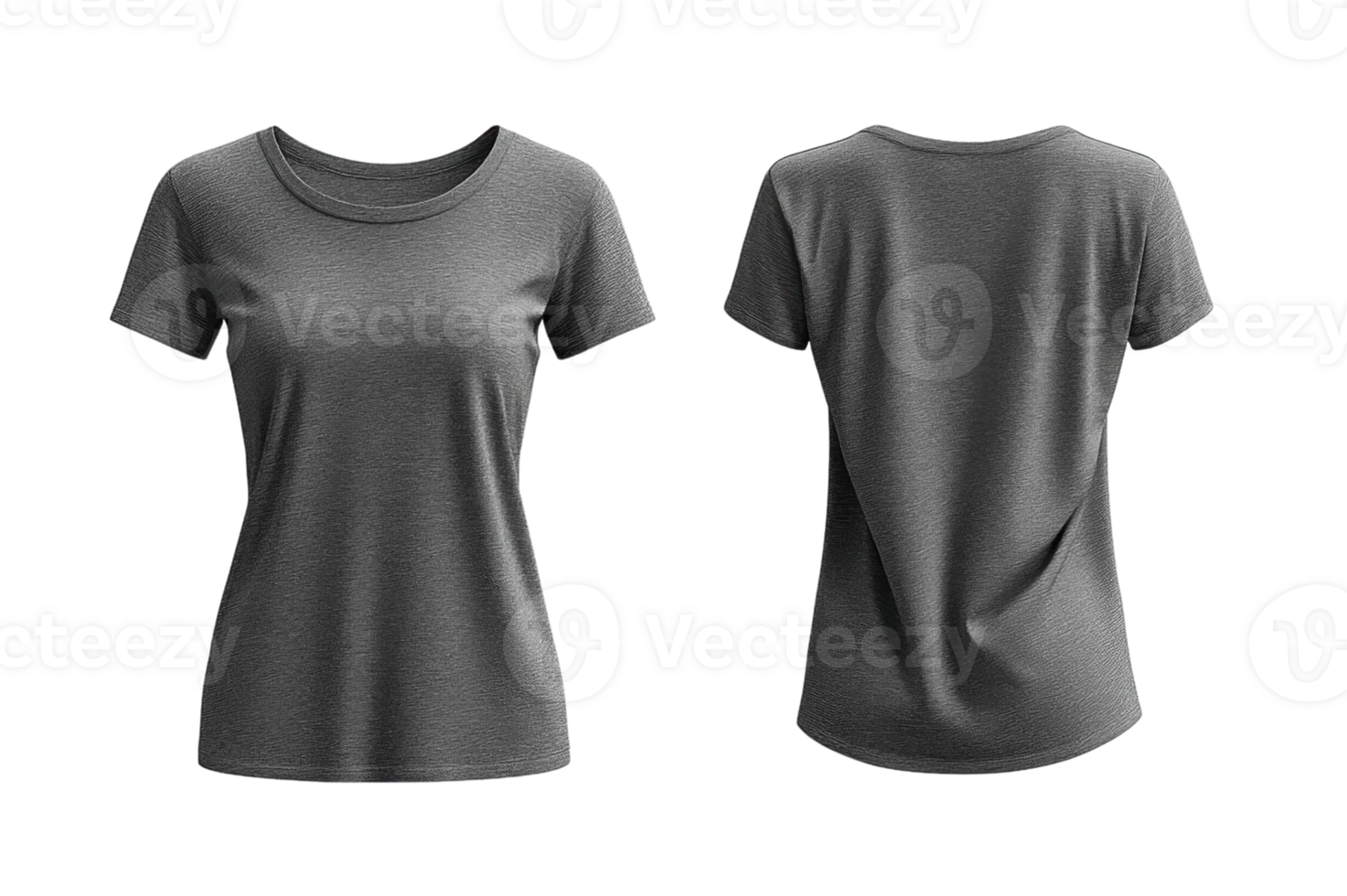 gray t shirt displayed from front and back, showcasing its simple design and fabric texture png