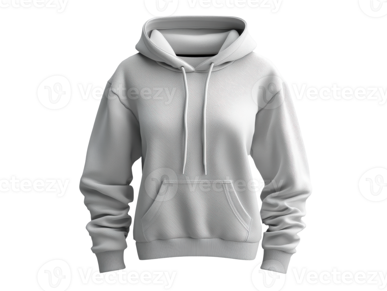 White hoodie with front pocket and drawstrings png