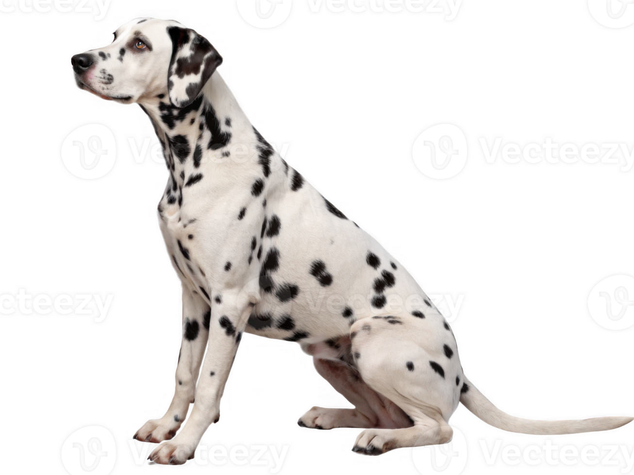 Dalmatian dog sitting with proud posture, showcasing its distinctive black spots on white coat png