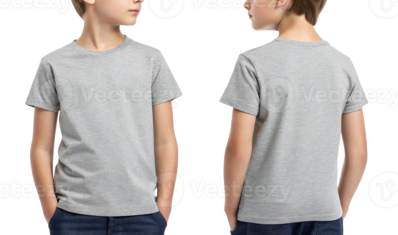 plain gray t shirt for boys, showcasing front and back views, ideal for casual wear png