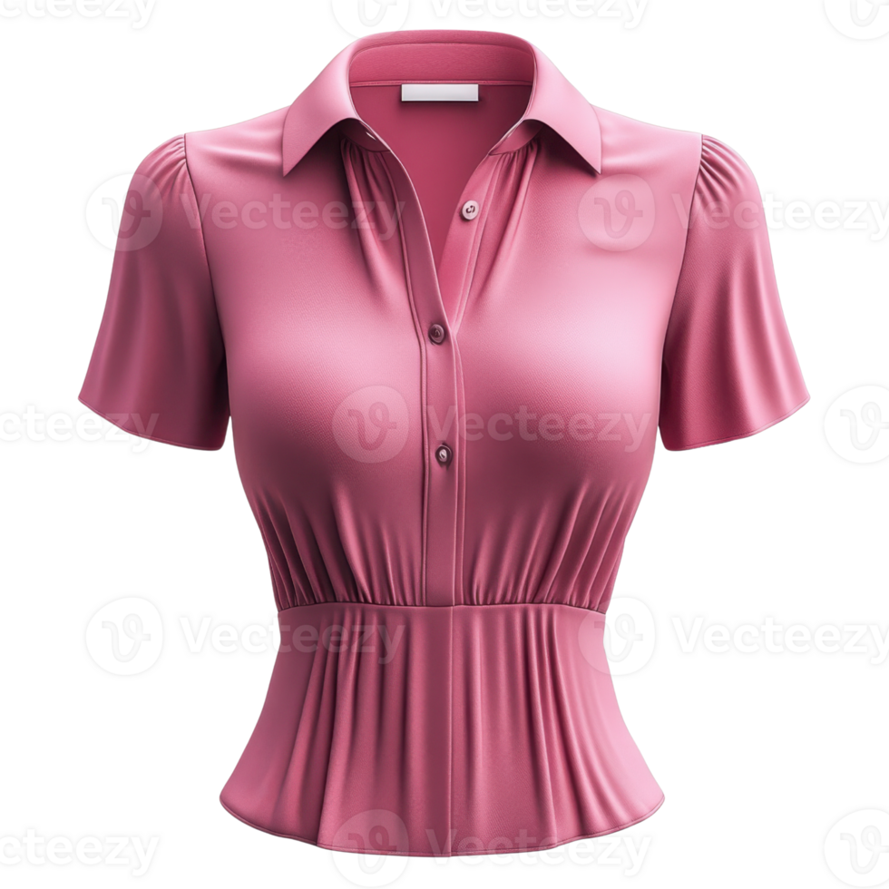 Stylish pink blouse with short sleeves and fitted waist design. Perfect for casual or semi formal occasions png