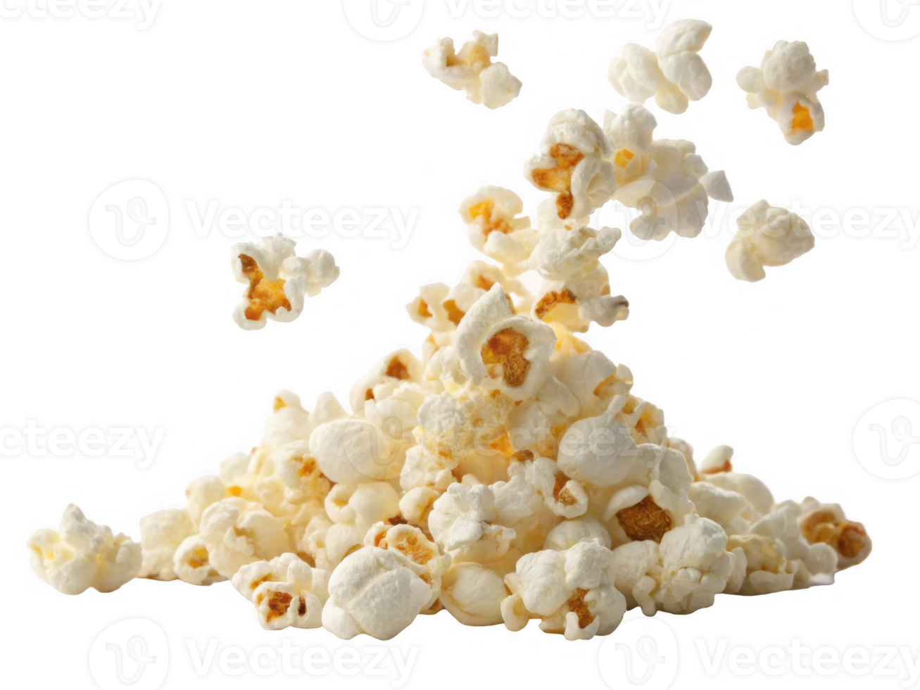 Falling popcorn isolated on transparency background, creating playful and fun scene png