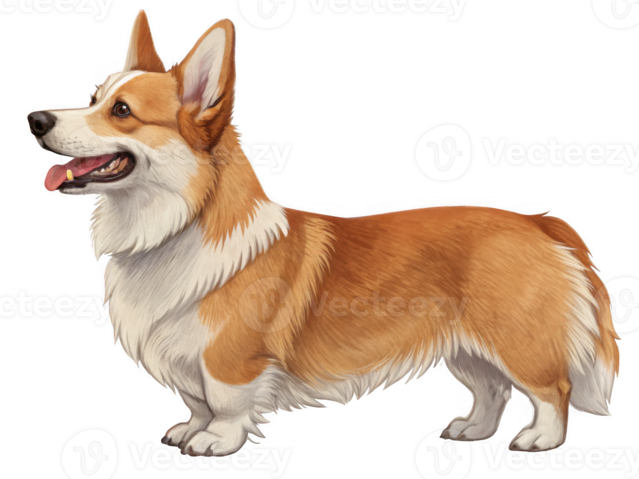 Corgi dog with fluffy coat and happy expression, standing proudly png