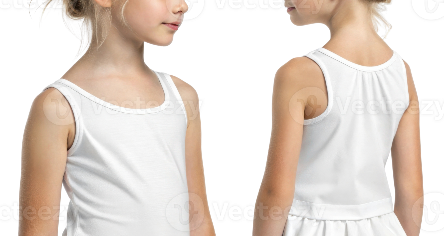 girl wearing white sleeveless top, showcasing simple and elegant design png