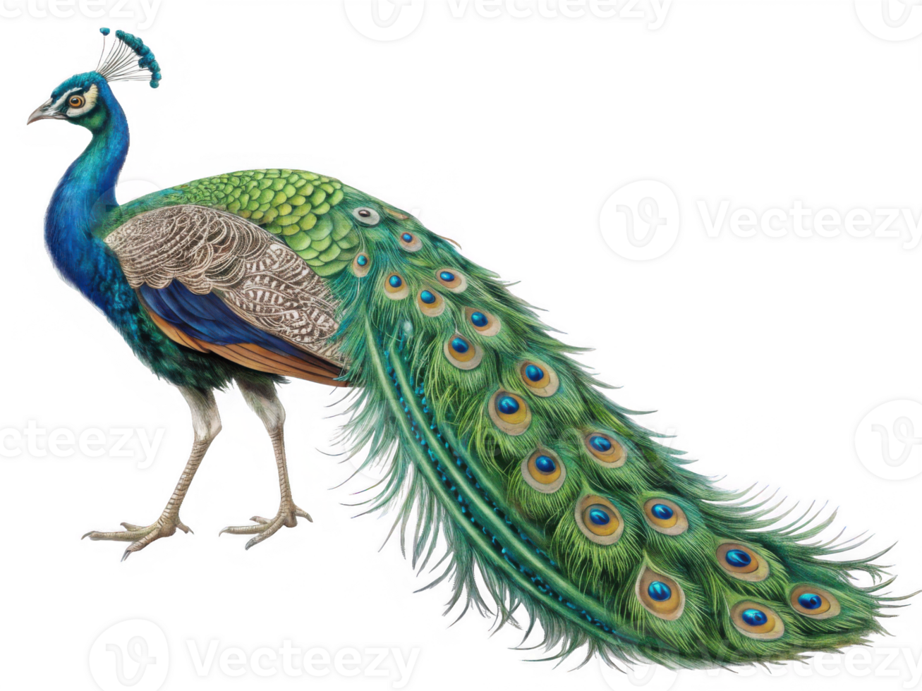 vibrant peacock with colorful plumage displaying its stunning feathers png