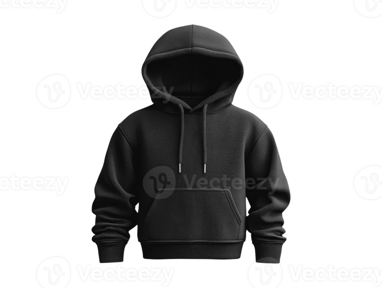 Black hoodie with front pocket and drawstrings, perfect for casual wear png
