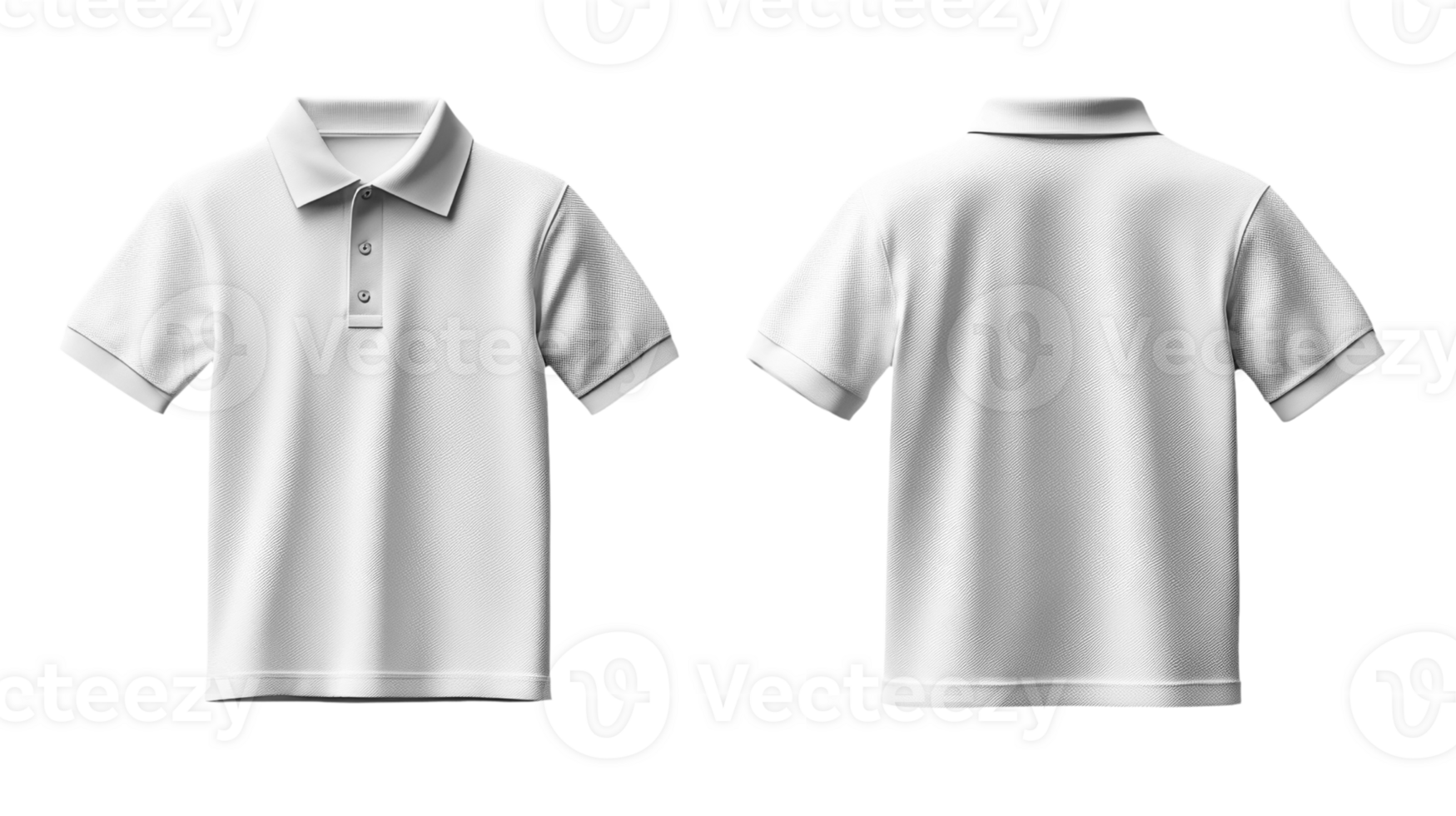 plain white polo shirt displayed from front and back views, showcasing its simple design and classic style png