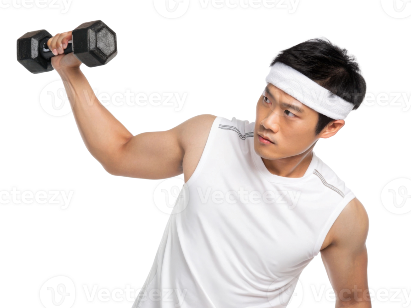 young man lifting dumbbell, showcasing strength and determination png