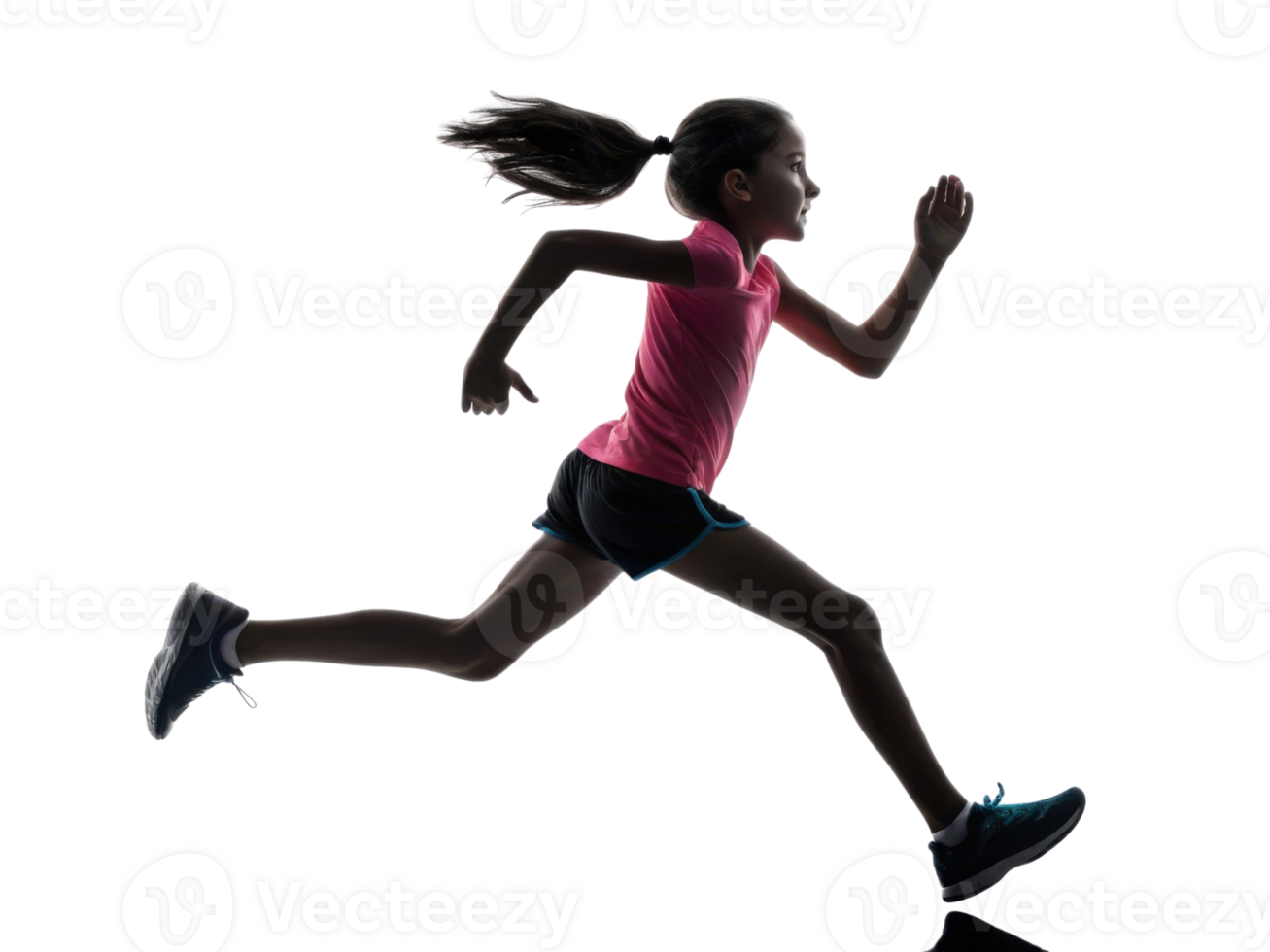 girl running energetically in pink shirt and shorts, showcasing athleticism and joy png