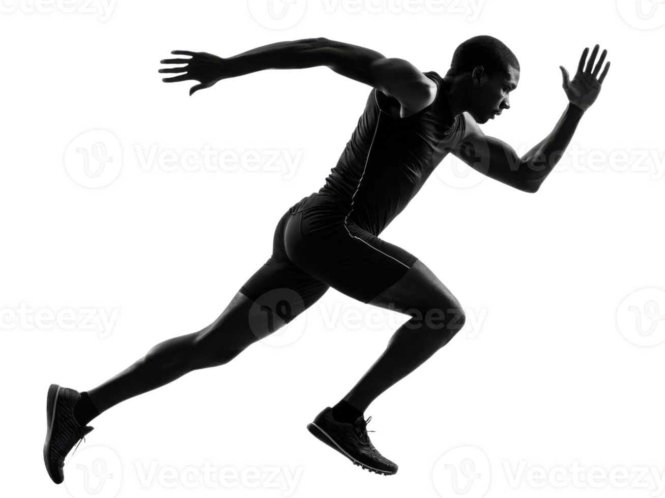 dynamic silhouette of male sprinter in motion, showcasing athleticism and speed png