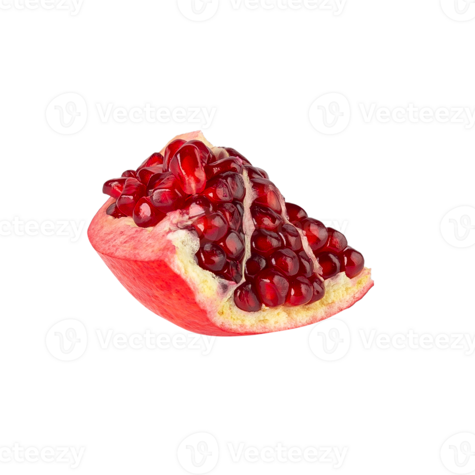 Fresh pomegranate slice with juicy seeds, vibrant red color, and healthy appeal png