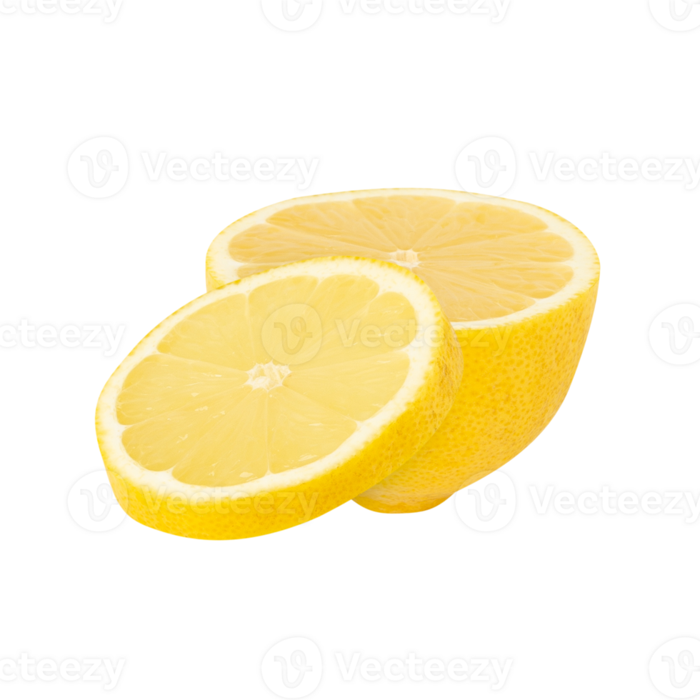 Fresh lemon halves with bright yellow color and juicy texture png