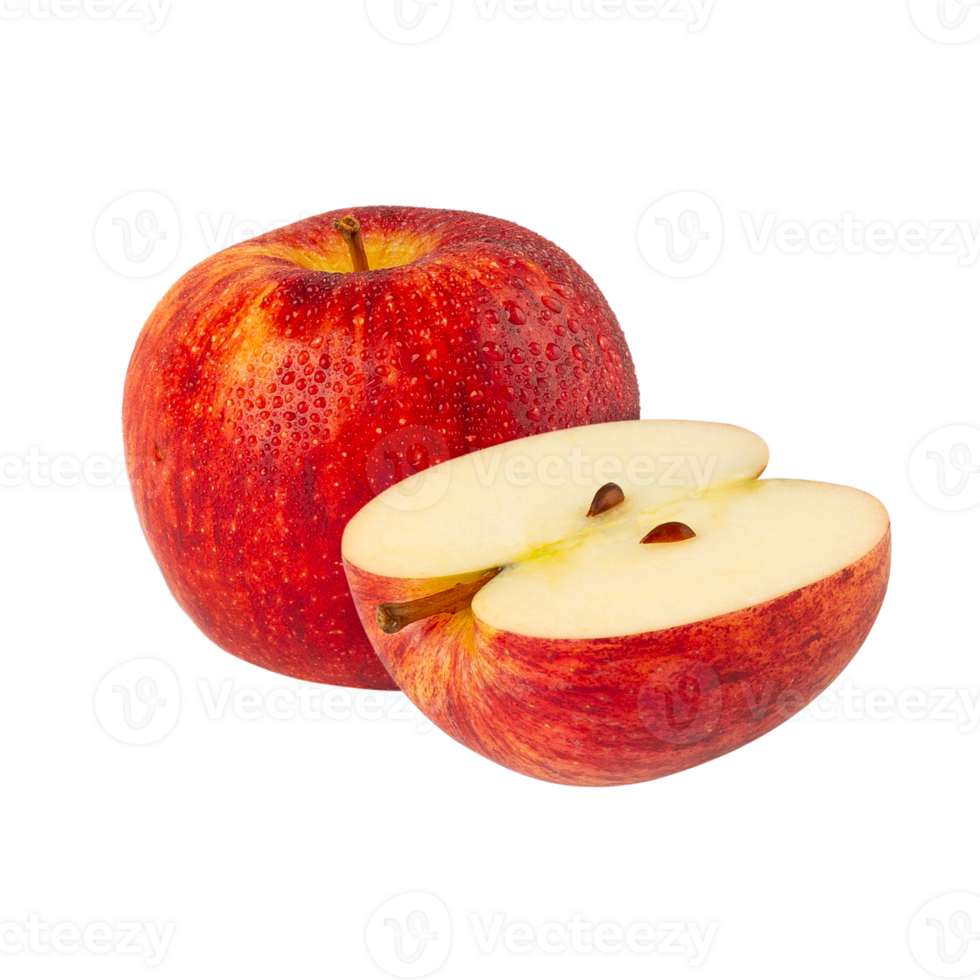 Fresh red apple with sliced half showing juicy interior png