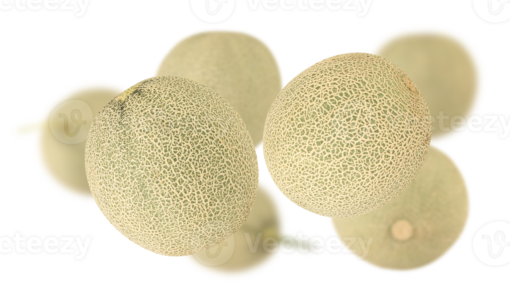 Fresh cantaloupe melons with textured skin and greenish hue png