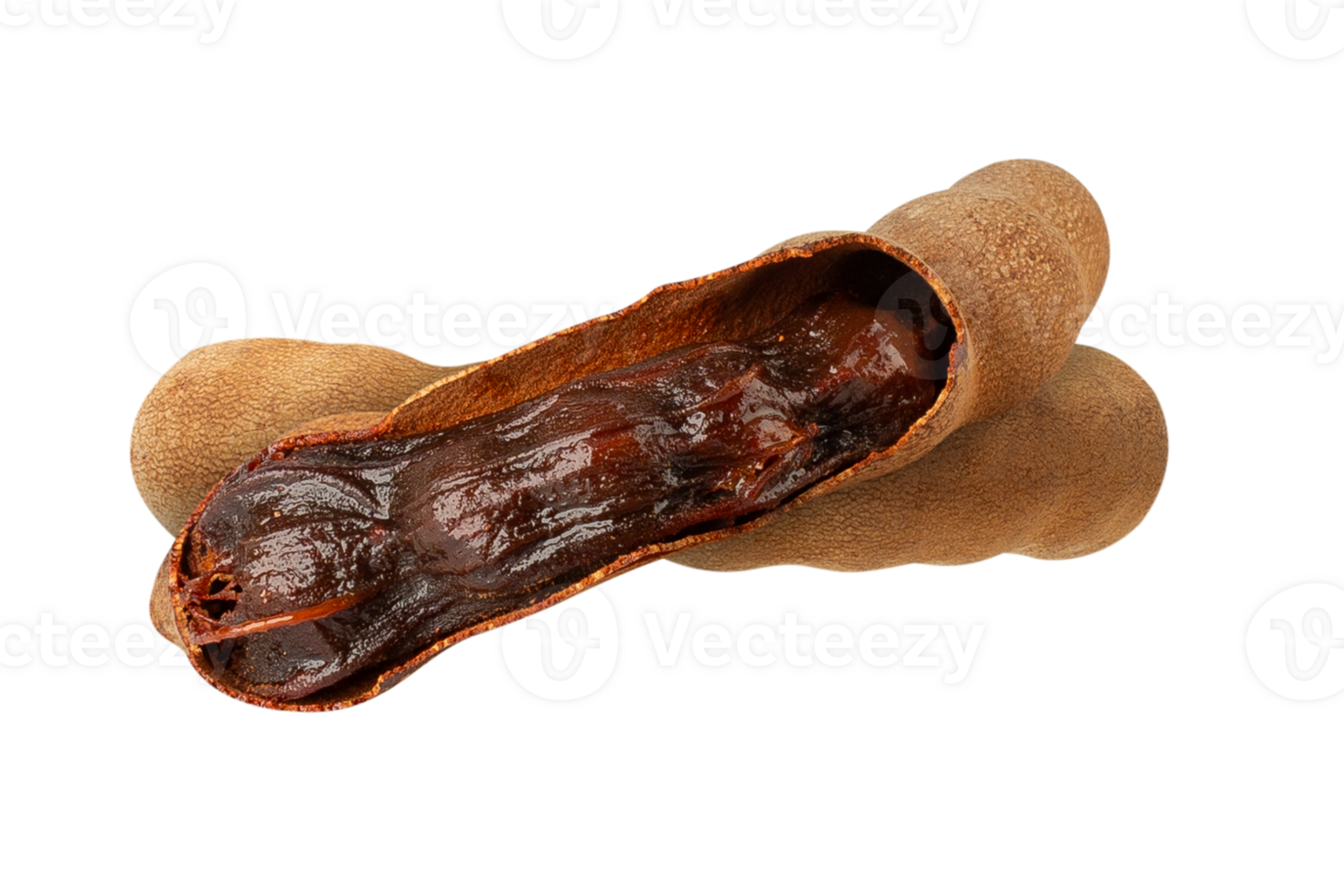 Tamarind fruit with brown pulp and outer shell, showcasing its unique texture and color png