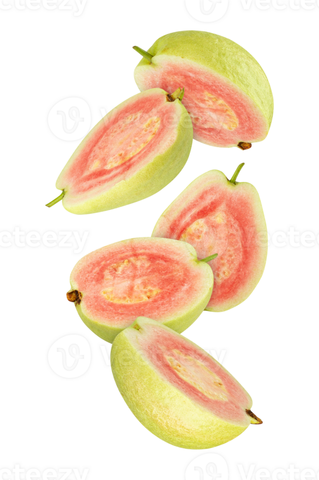 Fresh guava slices arranged artistically, showcasing vibrant pink flesh png