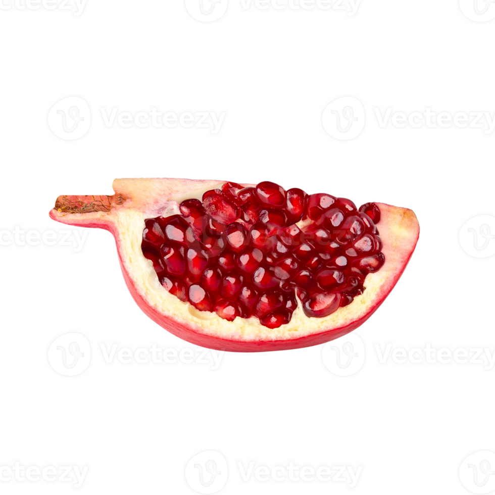 Fresh pomegranate half with juicy red seeds, showcasing vibrant color and texture png
