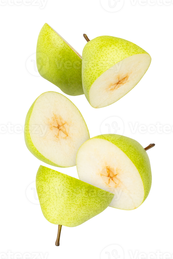 Fresh green pear slices arranged artistically, showcasing juicy texture and vibrant color png