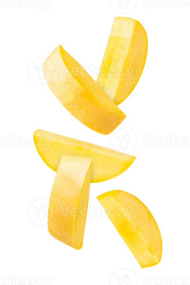 Fresh yellow squash slices floating in mid air, showcasing vibrant color and texture png