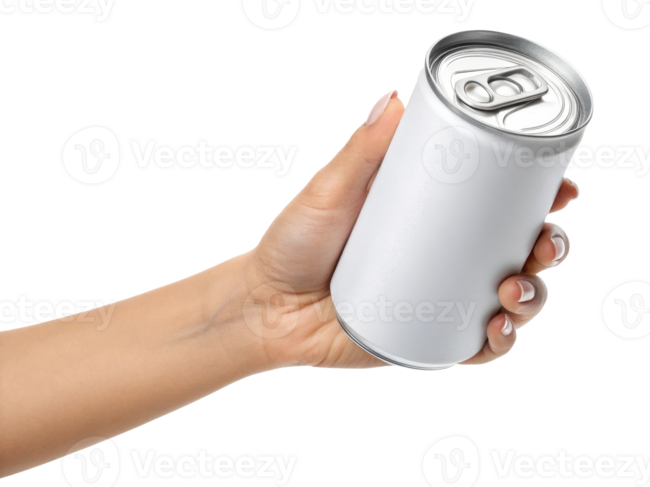 hand holding blank beverage can, ready for customization or branding png