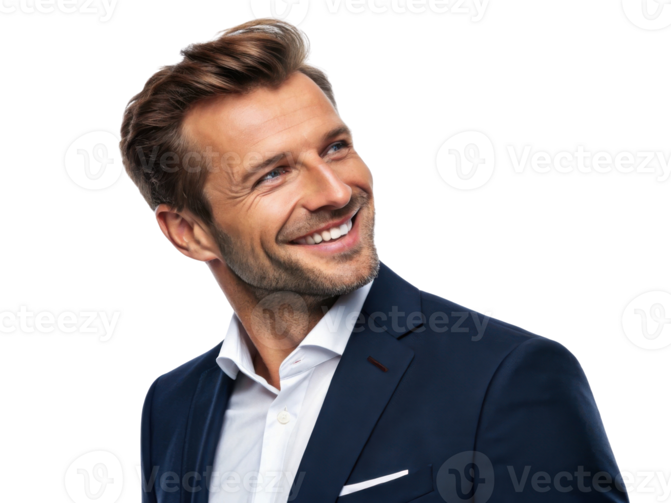 smiling man in dark suit with white shirt, exuding confidence and charm png