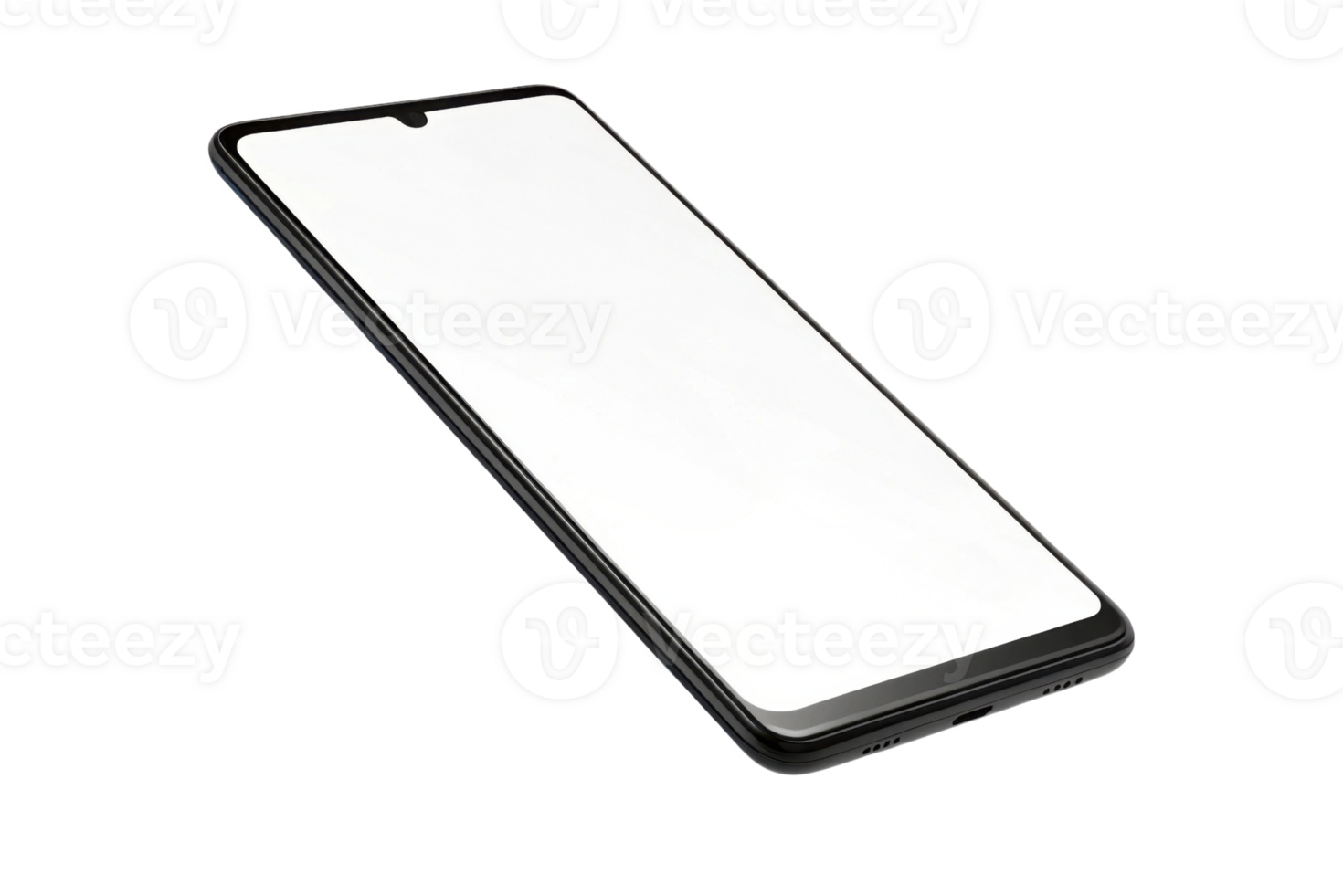sleek black smartphone with blank screen, angled for display. Ideal for showcasing technology png