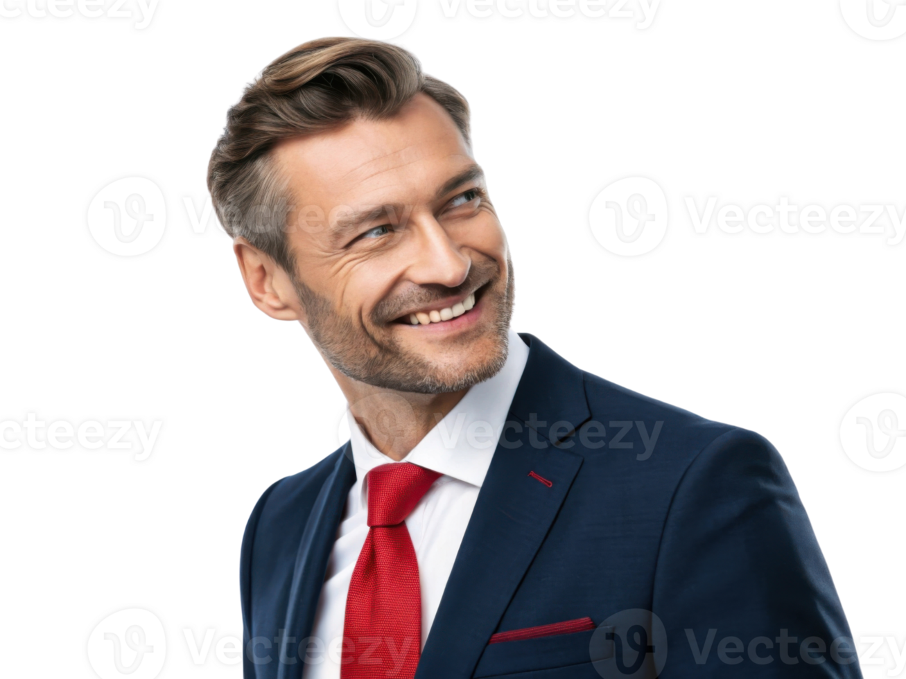 smiling man in suit with red tie, exuding confidence and professionalism png