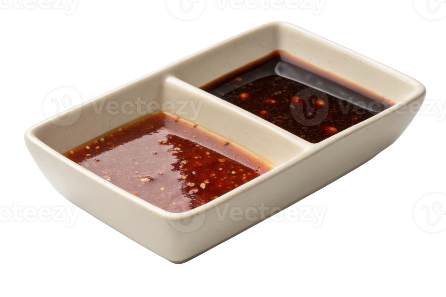 Delicious dipping sauce in divided dish, featuring spicy and sweet flavors. Perfect for enhancing meals png