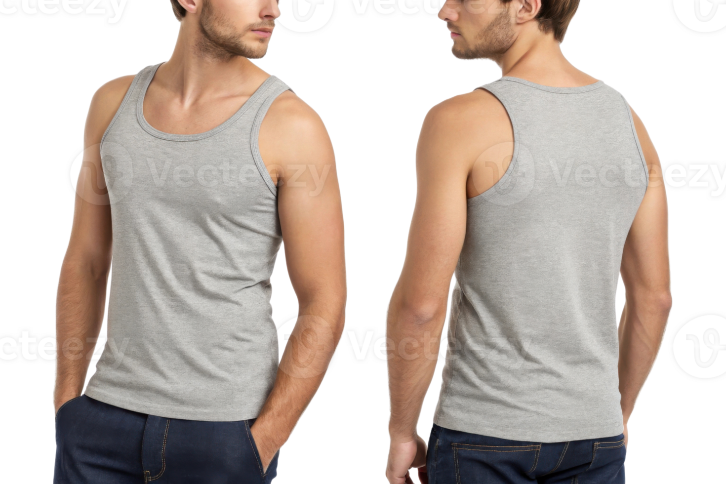 Gray tank top for men, showcasing front and back views, perfect for casual wear png
