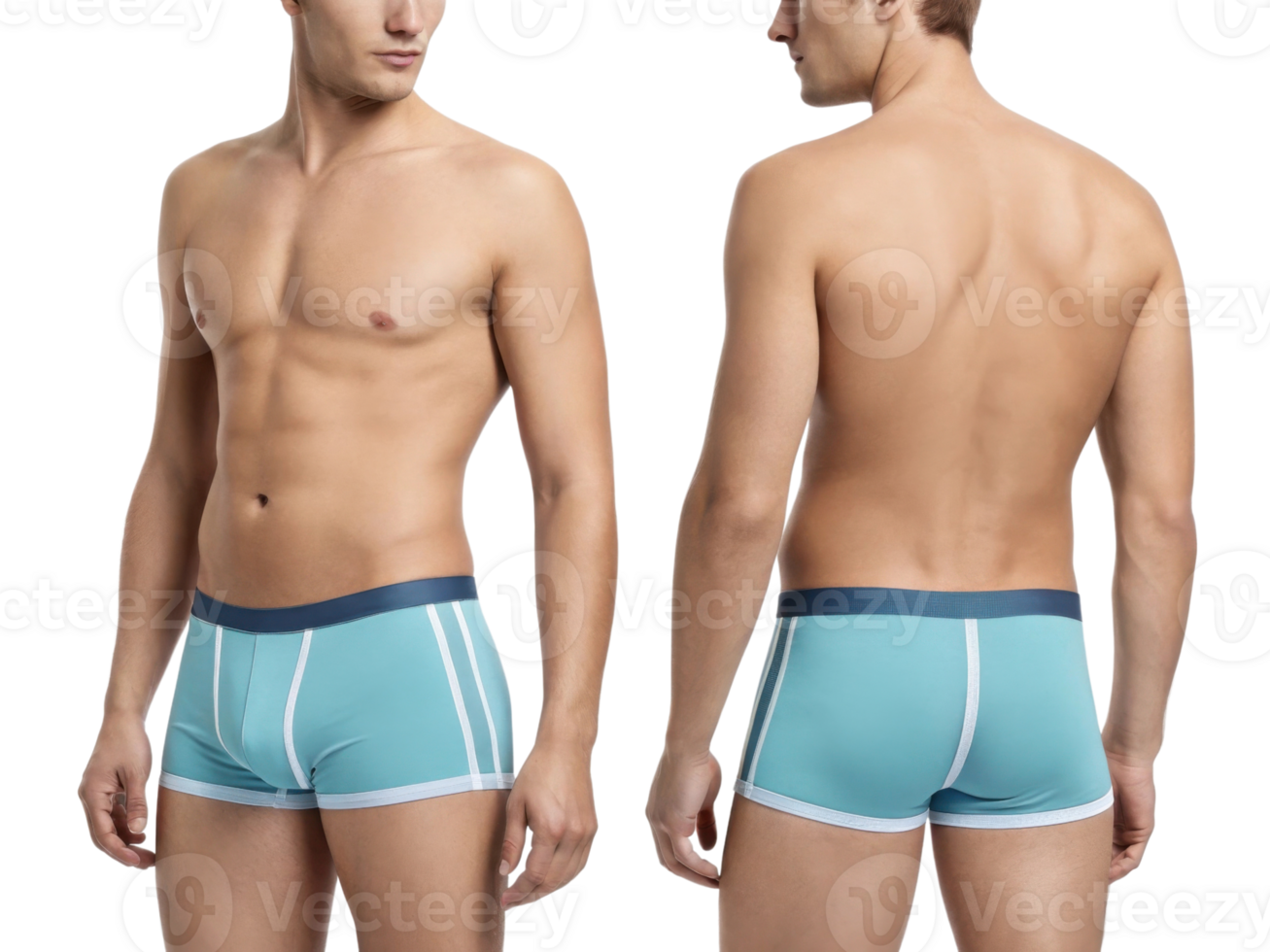 Men swimwear in blue color, showcasing front and back views, ideal for summer activities png
