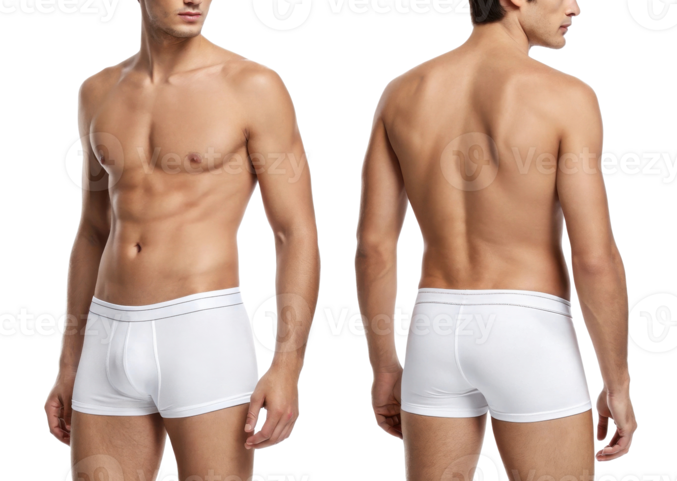 Men white boxer briefs displayed from front and back views, showcasing fit and style png