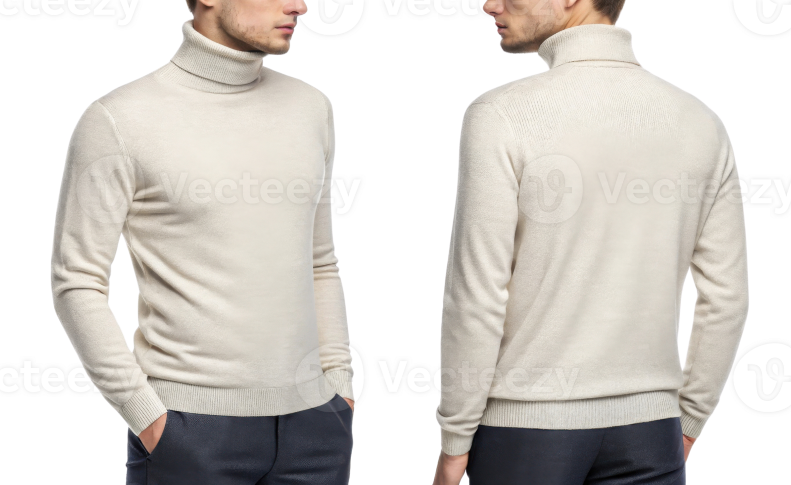 stylish beige turtleneck sweater for men, perfect for casual or formal wear png