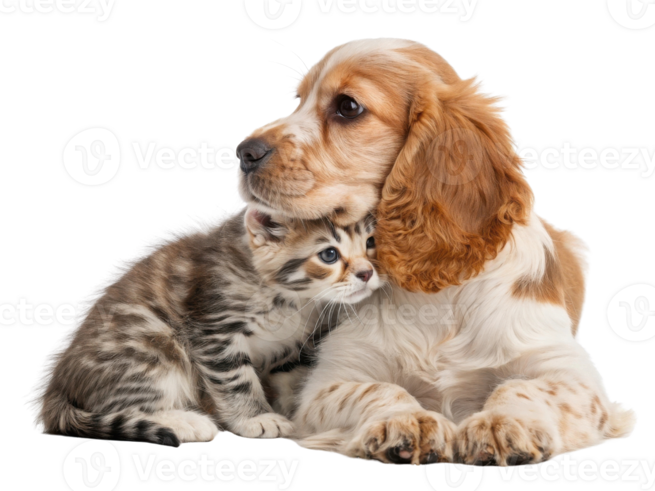 Cute puppy and kitten cuddling together, showcasing friendship and warmth png