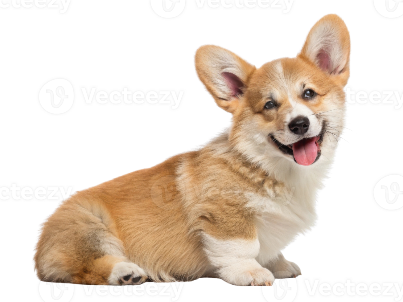 Corgi dog sitting happily with playful expression and fluffy fur png
