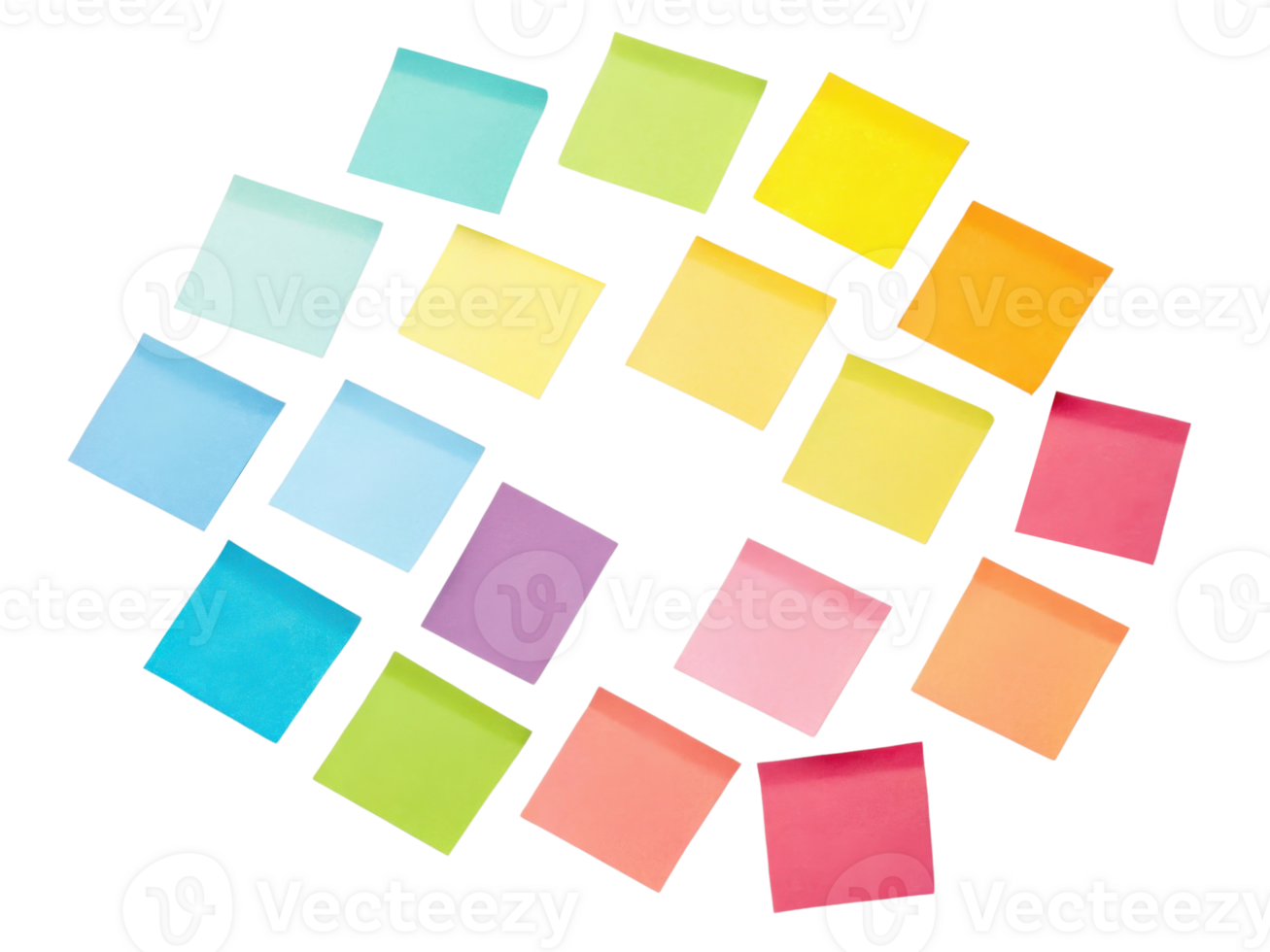 Colorful sticky notes arranged in circular pattern, ideal for organization and reminders png