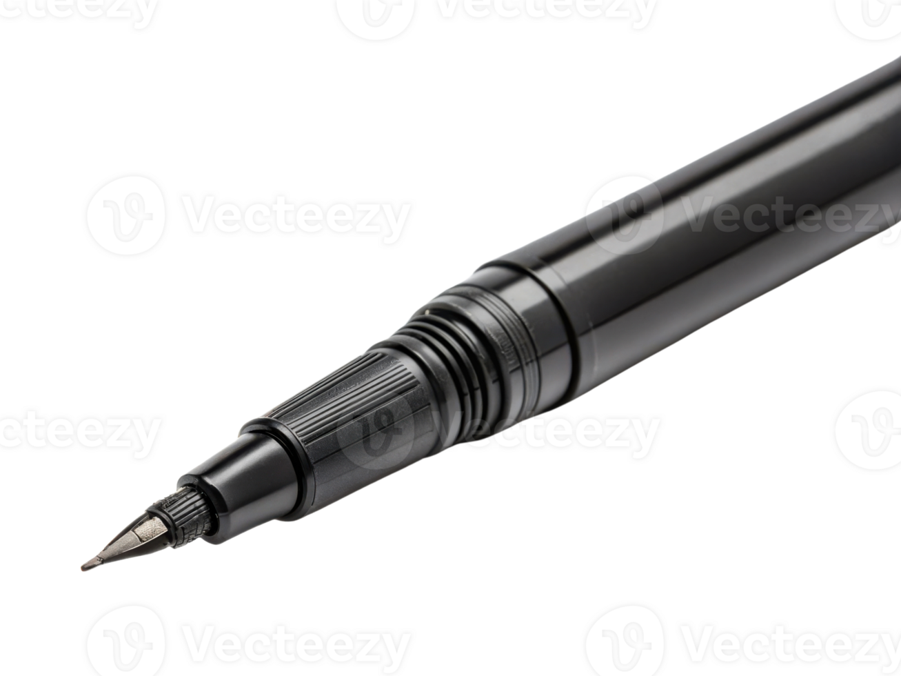 close up of black fine tip pen showcasing its sleek design and precision. Ideal for writing and drawing png
