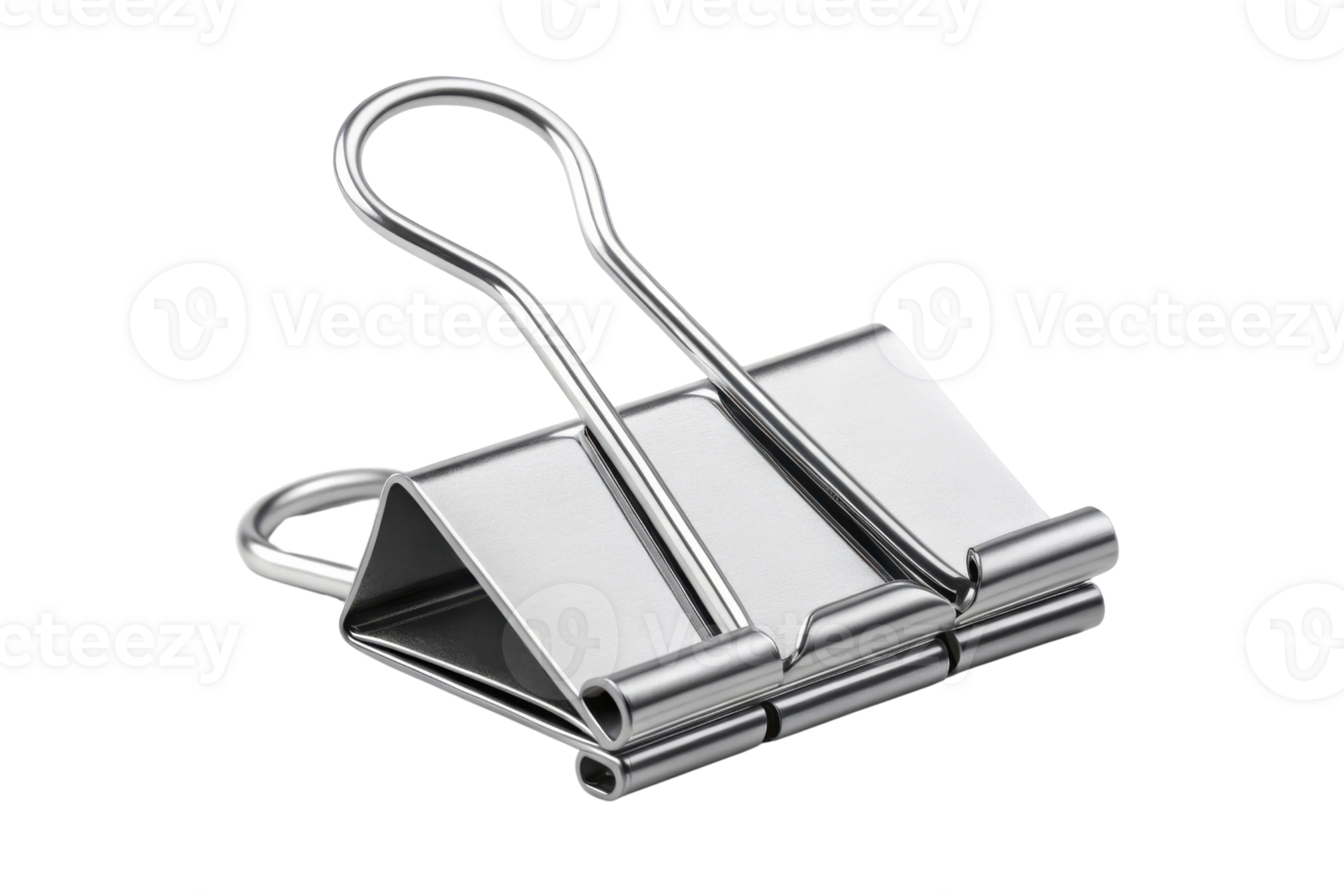 silver metal binder clip used for holding papers together, showcasing its sleek design and functionality png