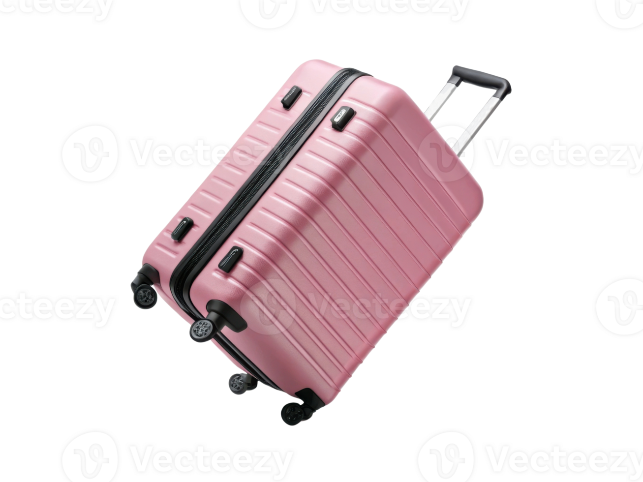Stylish pink suitcase with wheels and retractable handle for travel png