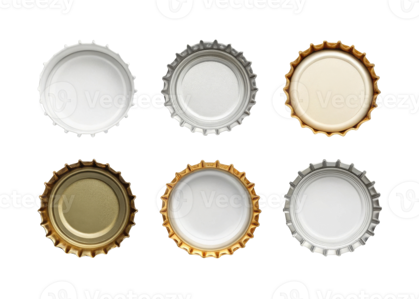 Bottle caps in various colors and materials, showcasing unique designs and textures png