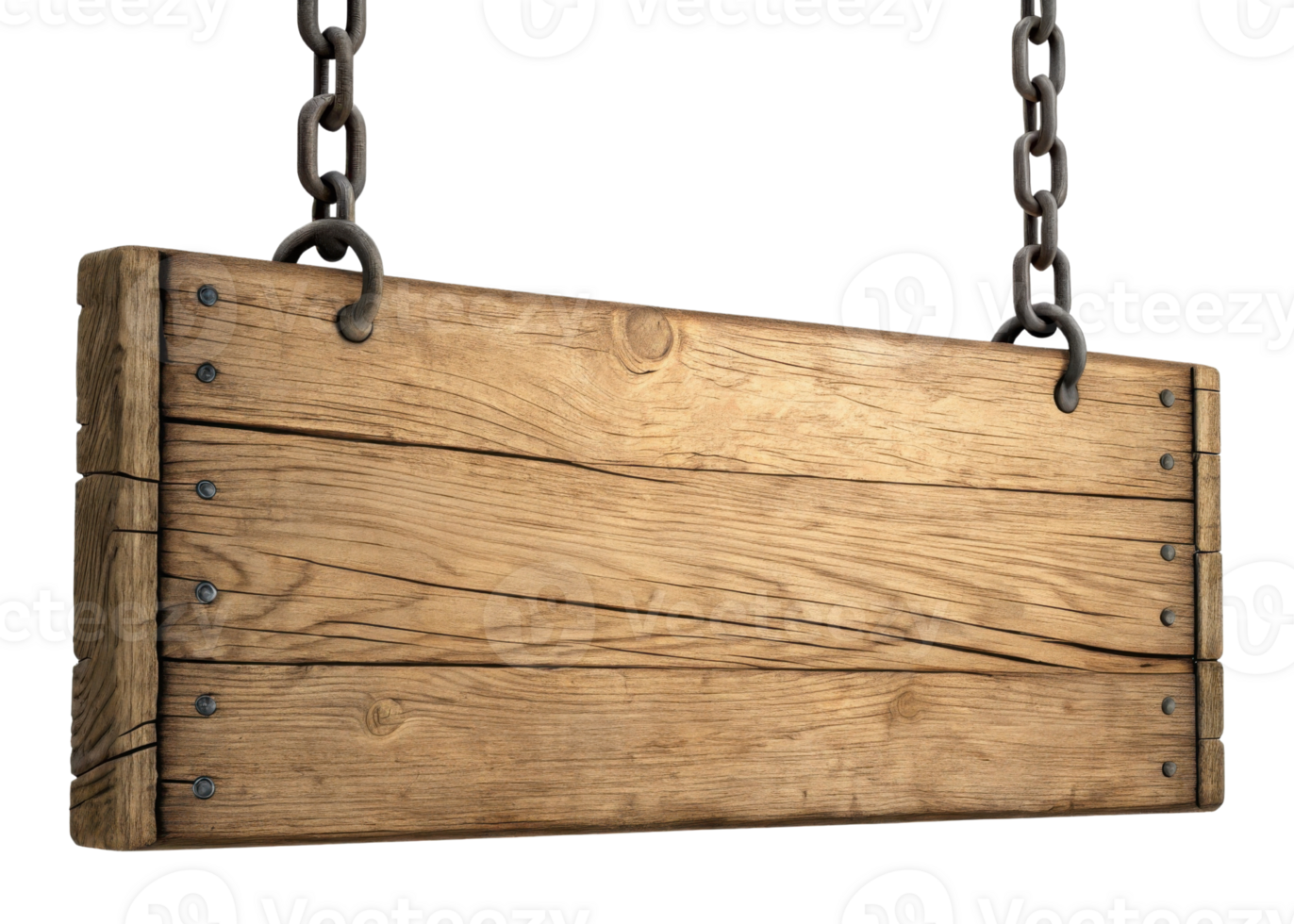 Wooden sign hanging on chains, rustic design, perfect for decoration or signage png