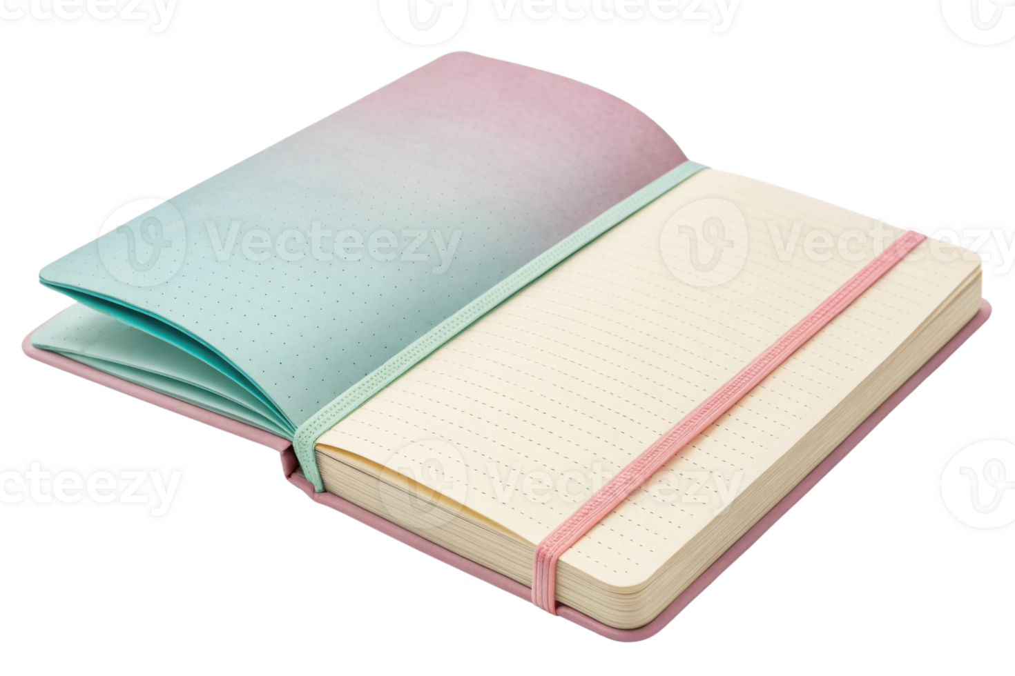 Aesthetic gradient notebook with dotted pages and elastic closure png