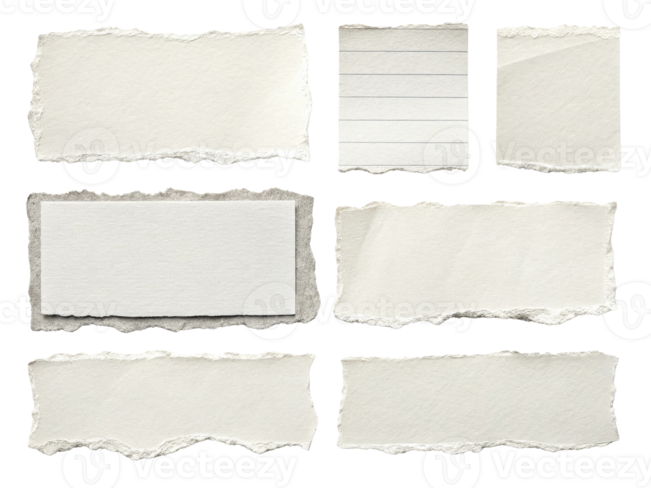 Torn paper pieces in various shapes and textures, ideal for creative projects png