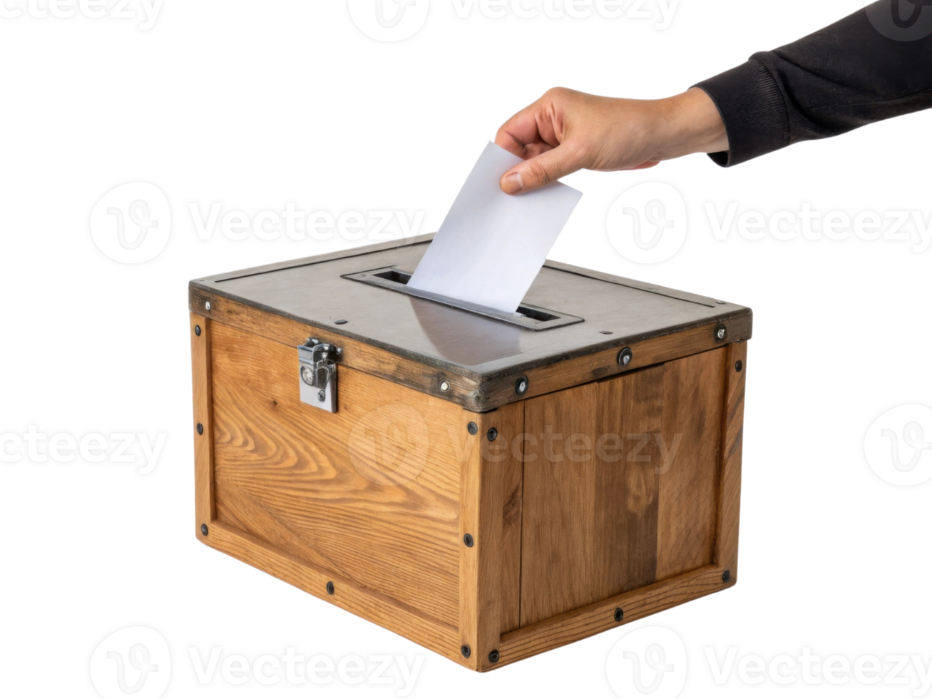 hand placing ballot into wooden ballot box, symbolizing voting and democracy png